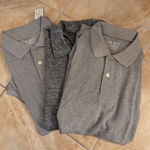 Three grey children's place polo shirts XXL husky 16 , one dry fit NWt